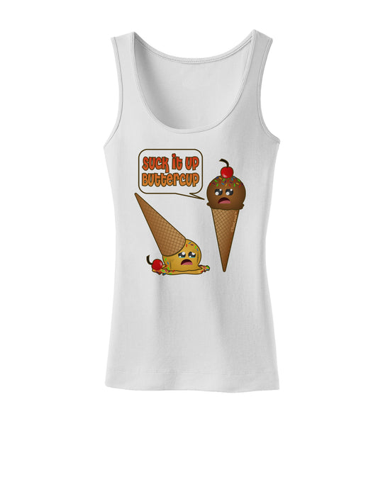 Suck It Up Buttercup Icecream Womens Petite Tank Top-TooLoud-White-X-Small-Davson Sales