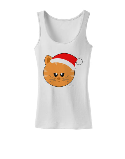 Cute Christmas Cat Santa Hat Womens Tank Top-Womens Tank Tops-TooLoud-White-X-Small-Davson Sales