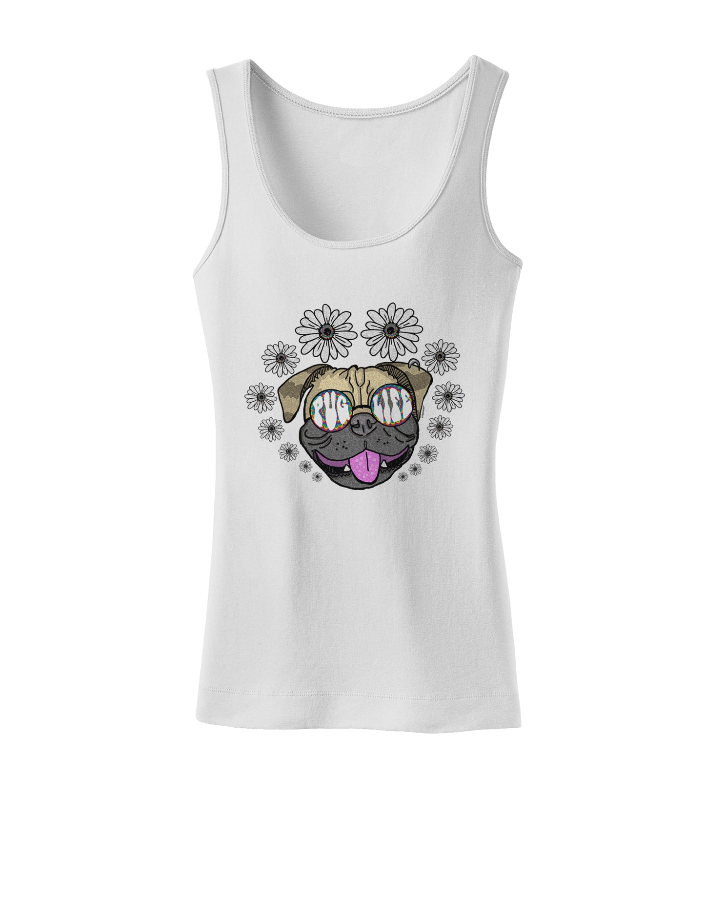 TooLoud Pug Life Hippy Womens Petite Tank Top-Womens Tank Tops-TooLoud-White-X-Small-Davson Sales