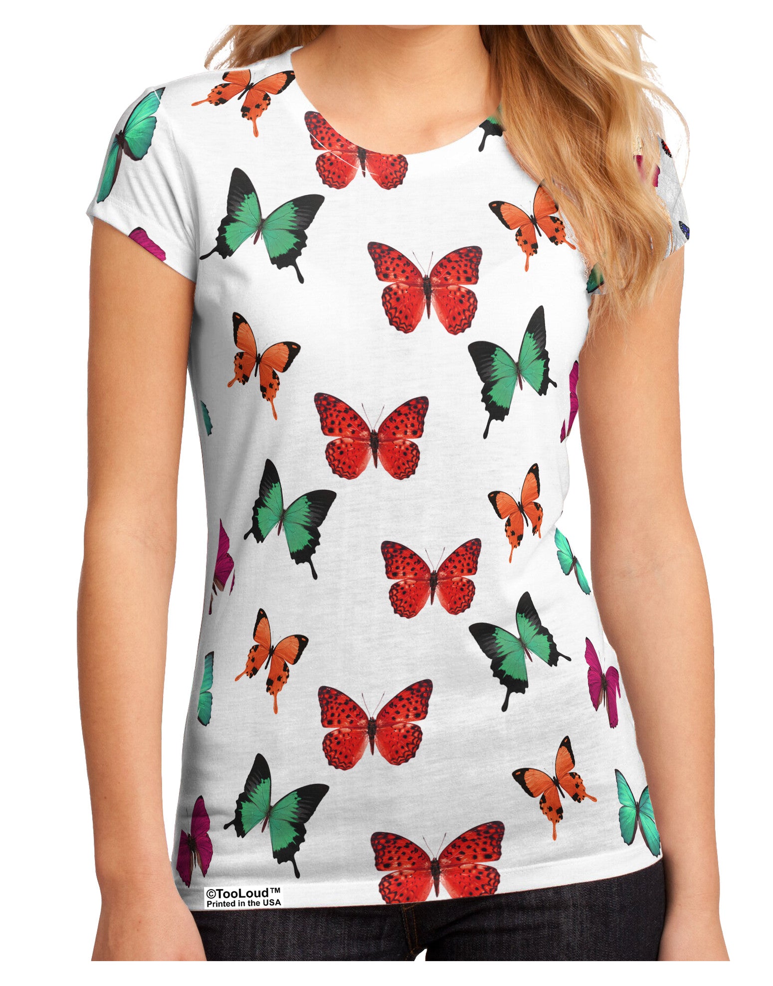 Pretty Butterflies AOP Juniors Petite Sub Tee Single Side All Over Print-TooLoud-White-Small-Davson Sales