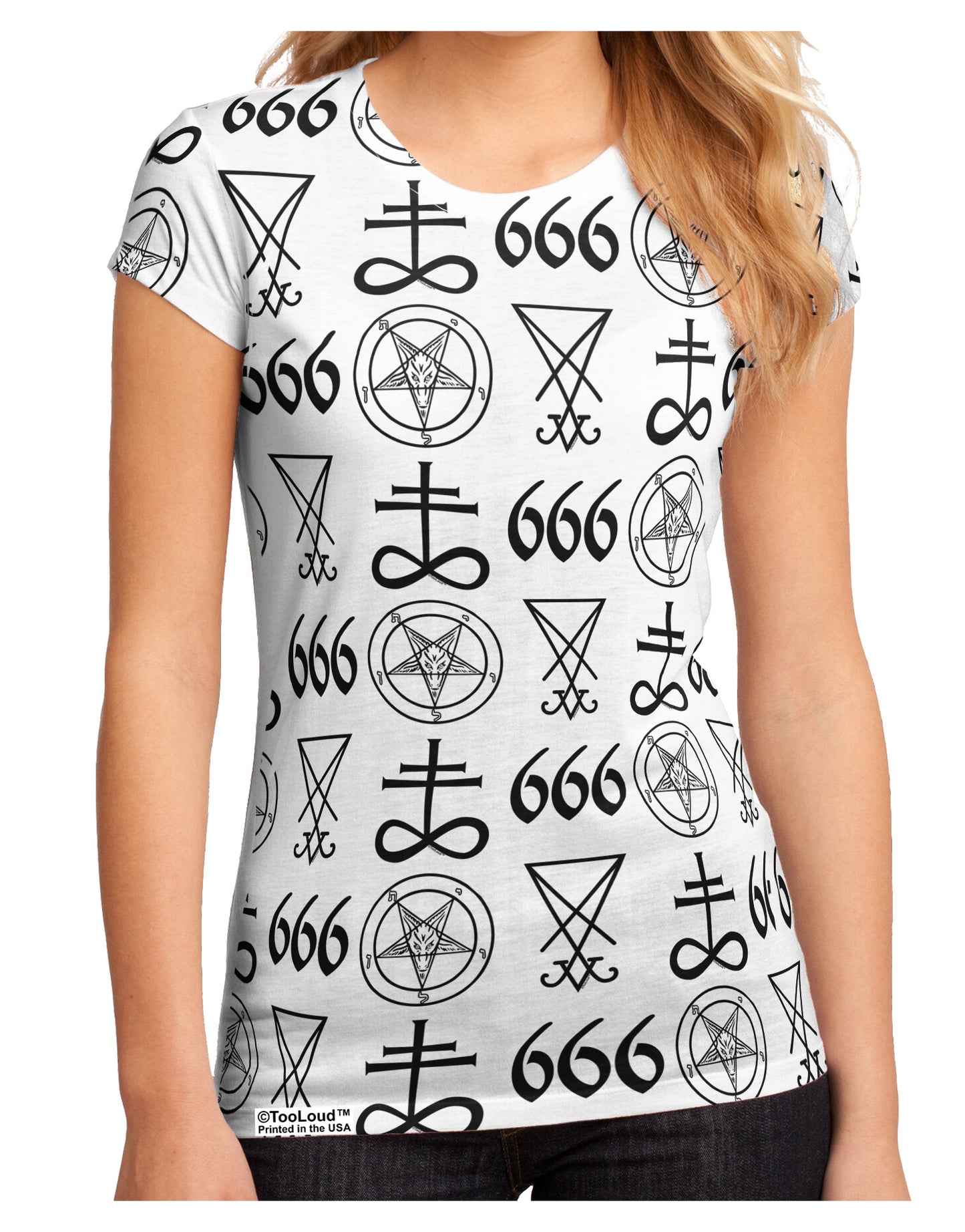 Satanic Symbols Juniors Petite Sub Tee Single Side All Over Print-TooLoud-White-Small-Davson Sales