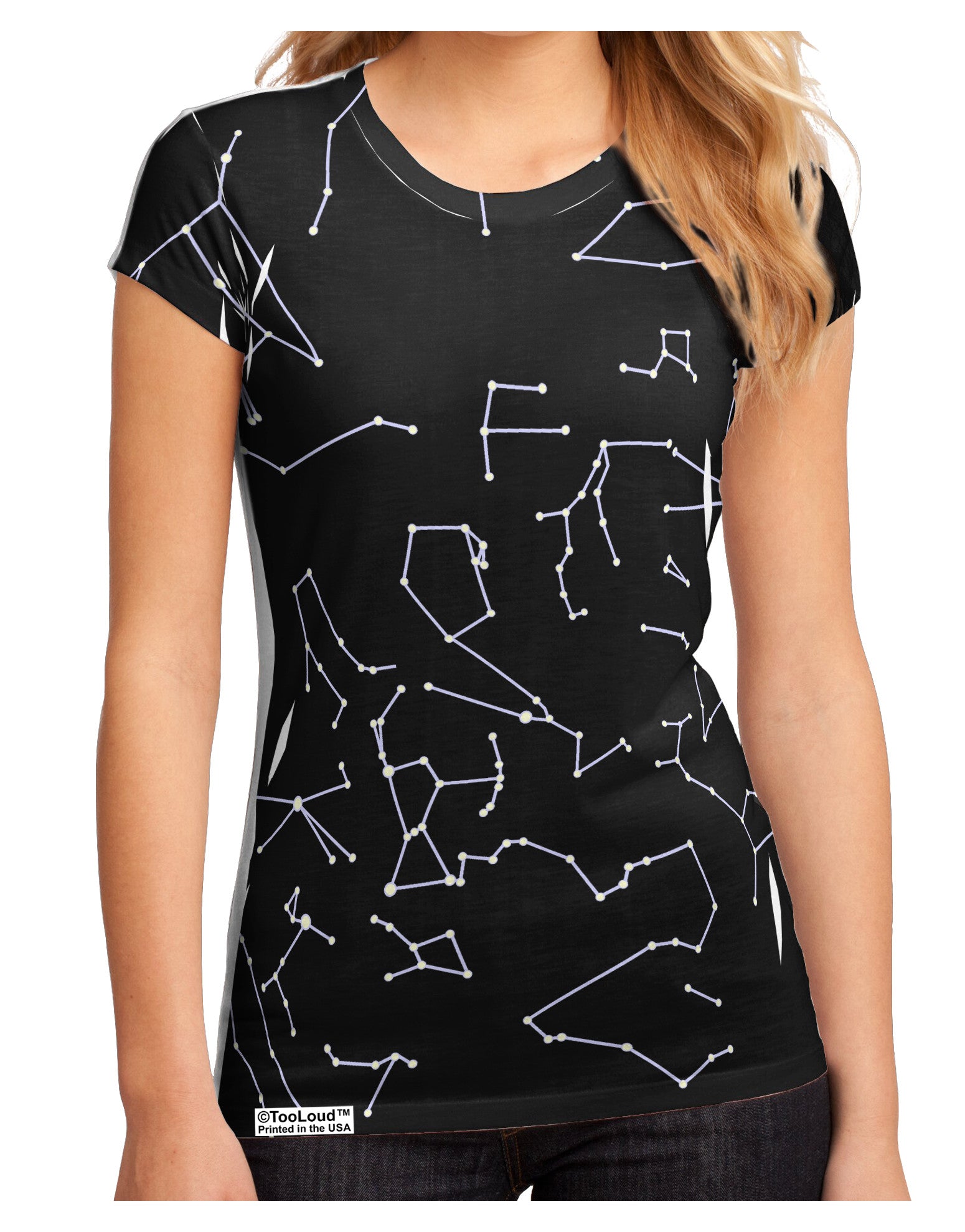Constellations Black All Over Juniors Petite Sub Tee Single Side All Over Print-TooLoud-White-Small-Davson Sales