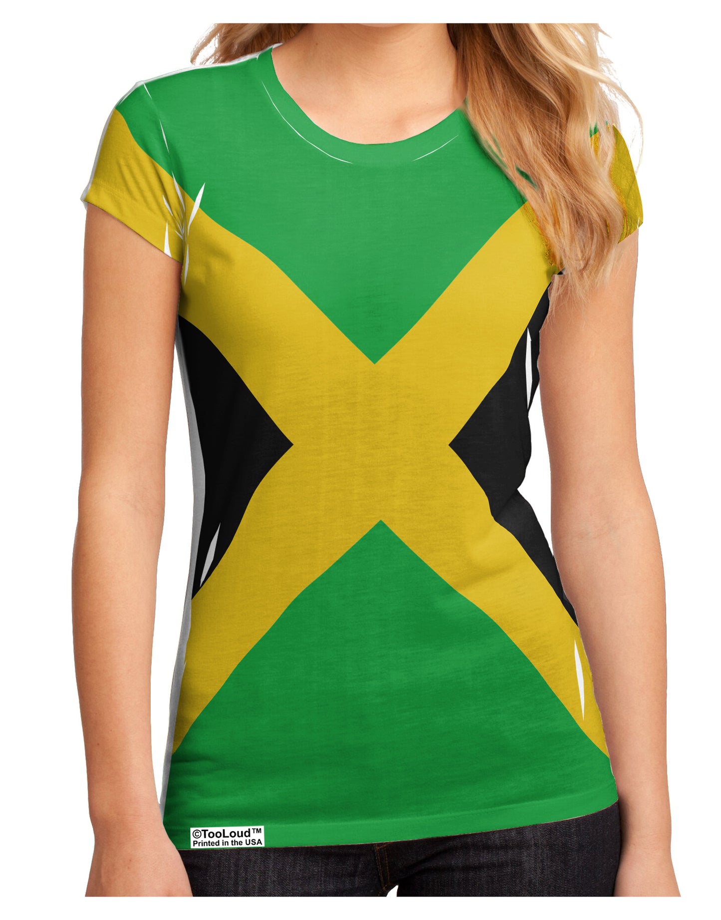 Jamaica Flag AOP Juniors Petite Sub Tee Single Side All Over Print-TooLoud-White-Small-Davson Sales