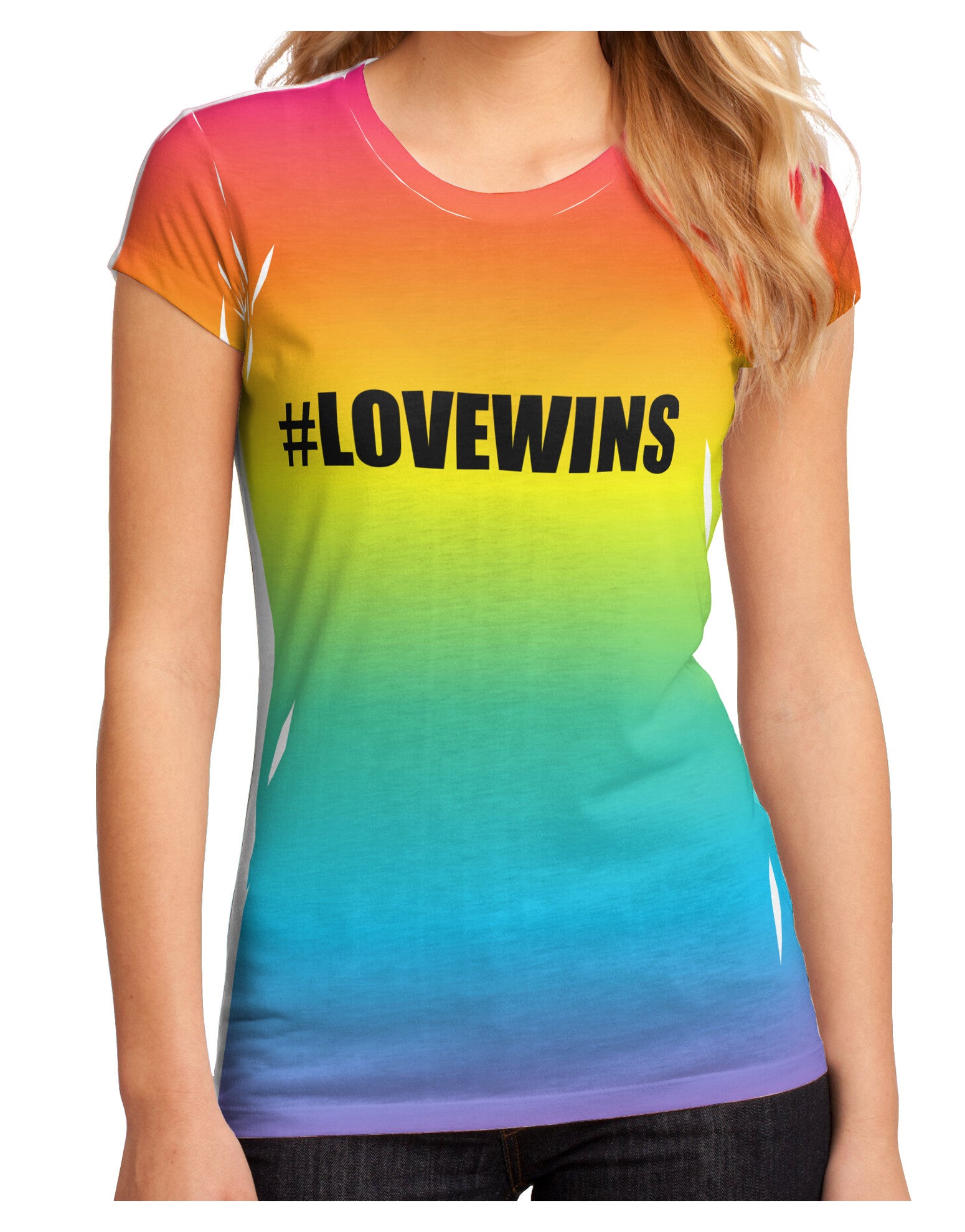 Rainbow Print - Hashtag Love Wins Juniors Sub Tee Single Side All Over Print-TooLoud-White-Small-Davson Sales
