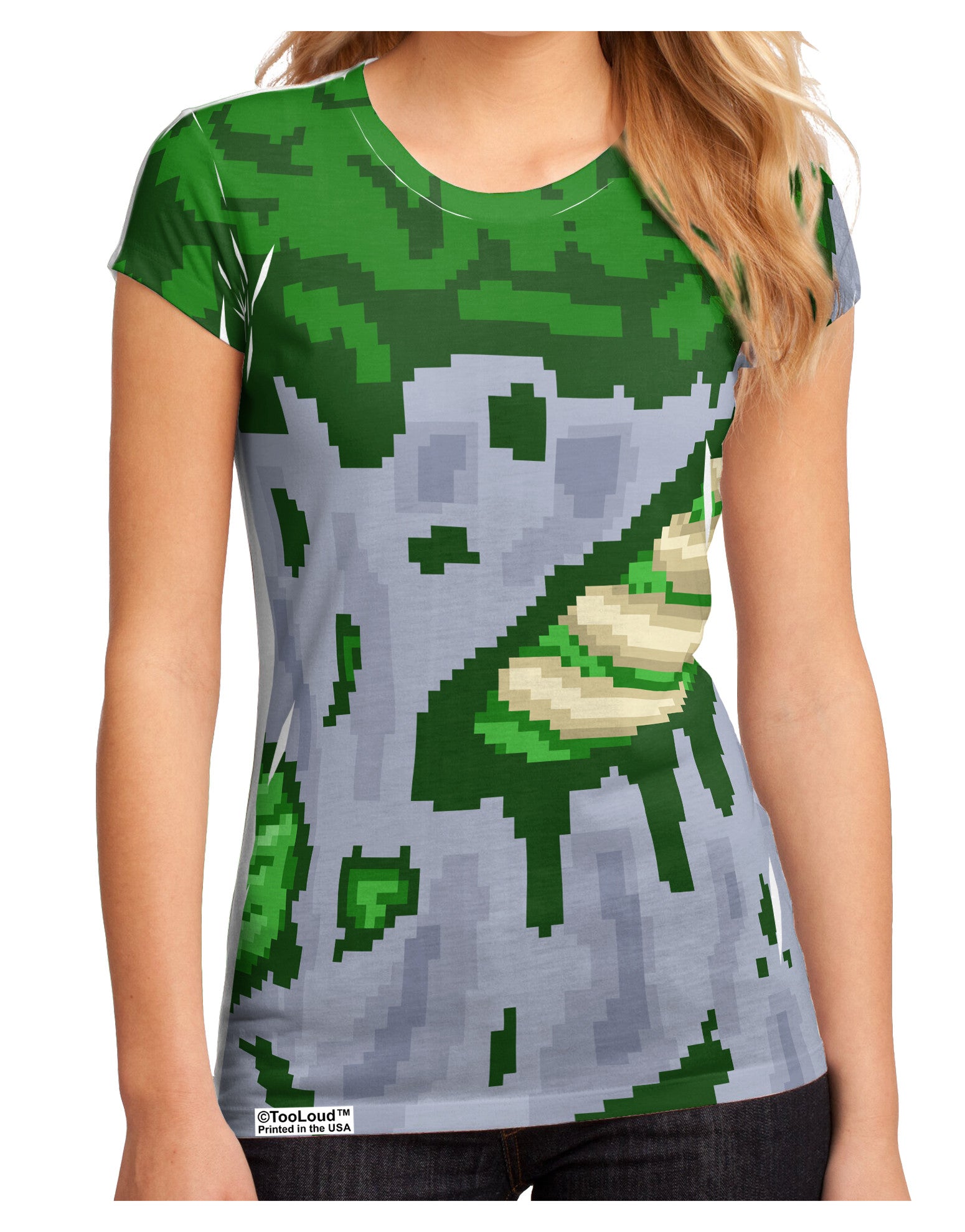 Pixel Zombie Costume Green Juniors Sub Tee Single Side All Over Print-TooLoud-White-Small-Davson Sales