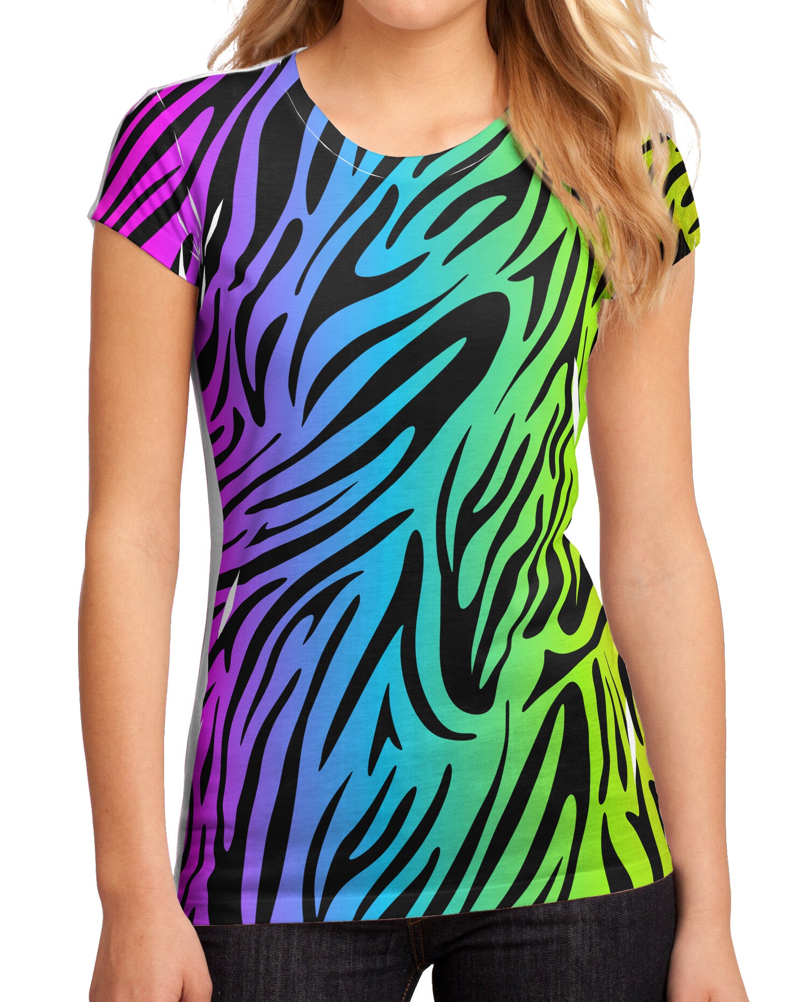 Rainbow Zebra Print Juniors Sub Tee Single Side All Over Print-TooLoud-White-Small-Davson Sales