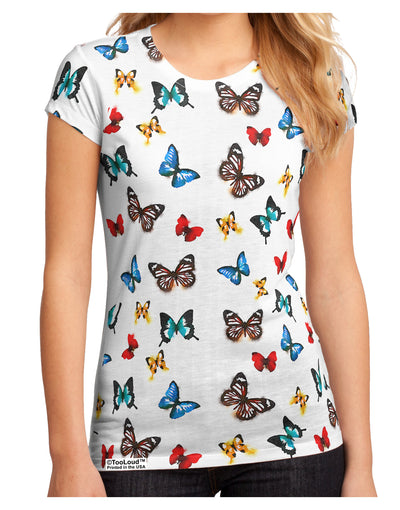 Watercolor Butterflies AOP Juniors Petite Sub Tee Single Side All Over Print-TooLoud-White-Small-Davson Sales