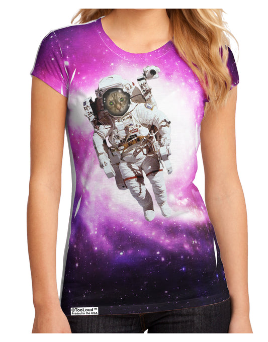 Astronaut Cat AOP Juniors Petite Sub Tee Single Side All Over Print-TooLoud-White-Small-Davson Sales
