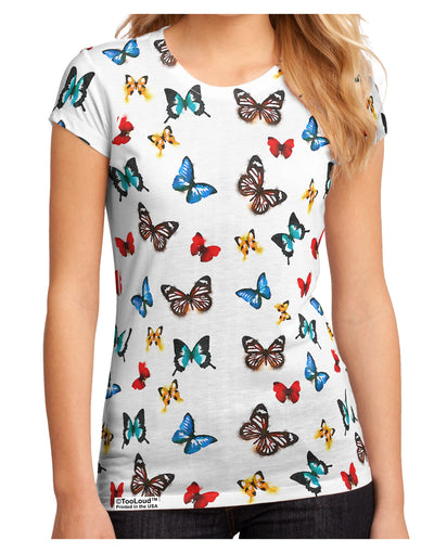 Watercolor Butterflies AOP Juniors Petite Sub Tee Dual Sided All Over Print-TooLoud-White-Small-Davson Sales