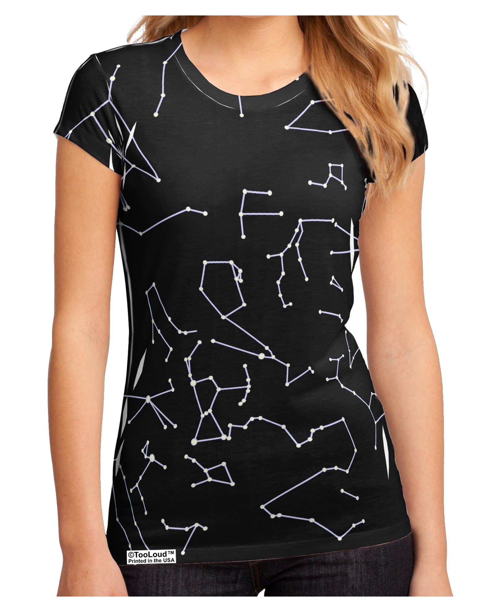 Constellations Black All Over Juniors Petite Sub Tee Dual Sided All Over Print-TooLoud-White-Small-Davson Sales