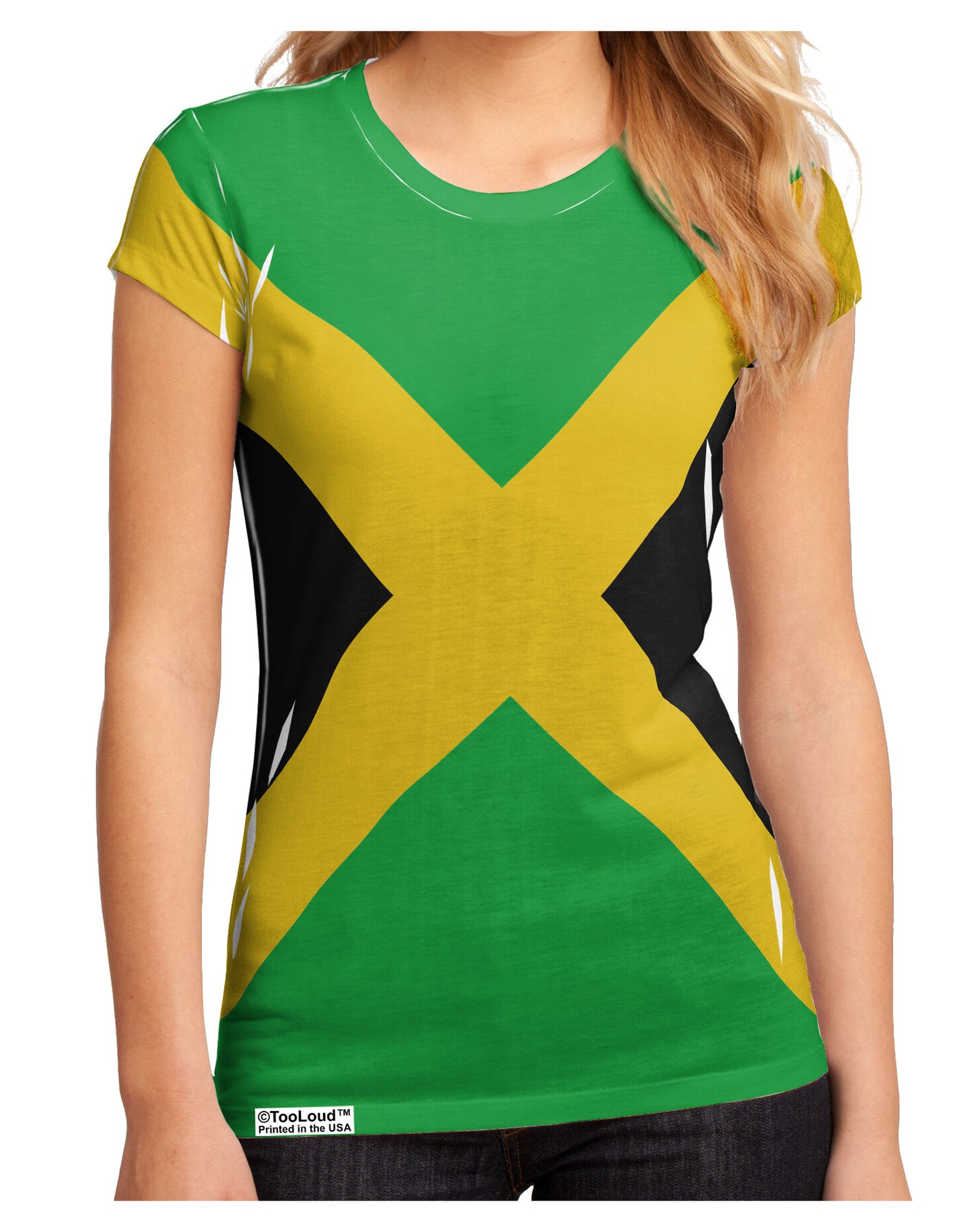 Jamaica Flag AOP Juniors Petite Sub Tee Dual Sided All Over Print-TooLoud-White-Small-Davson Sales
