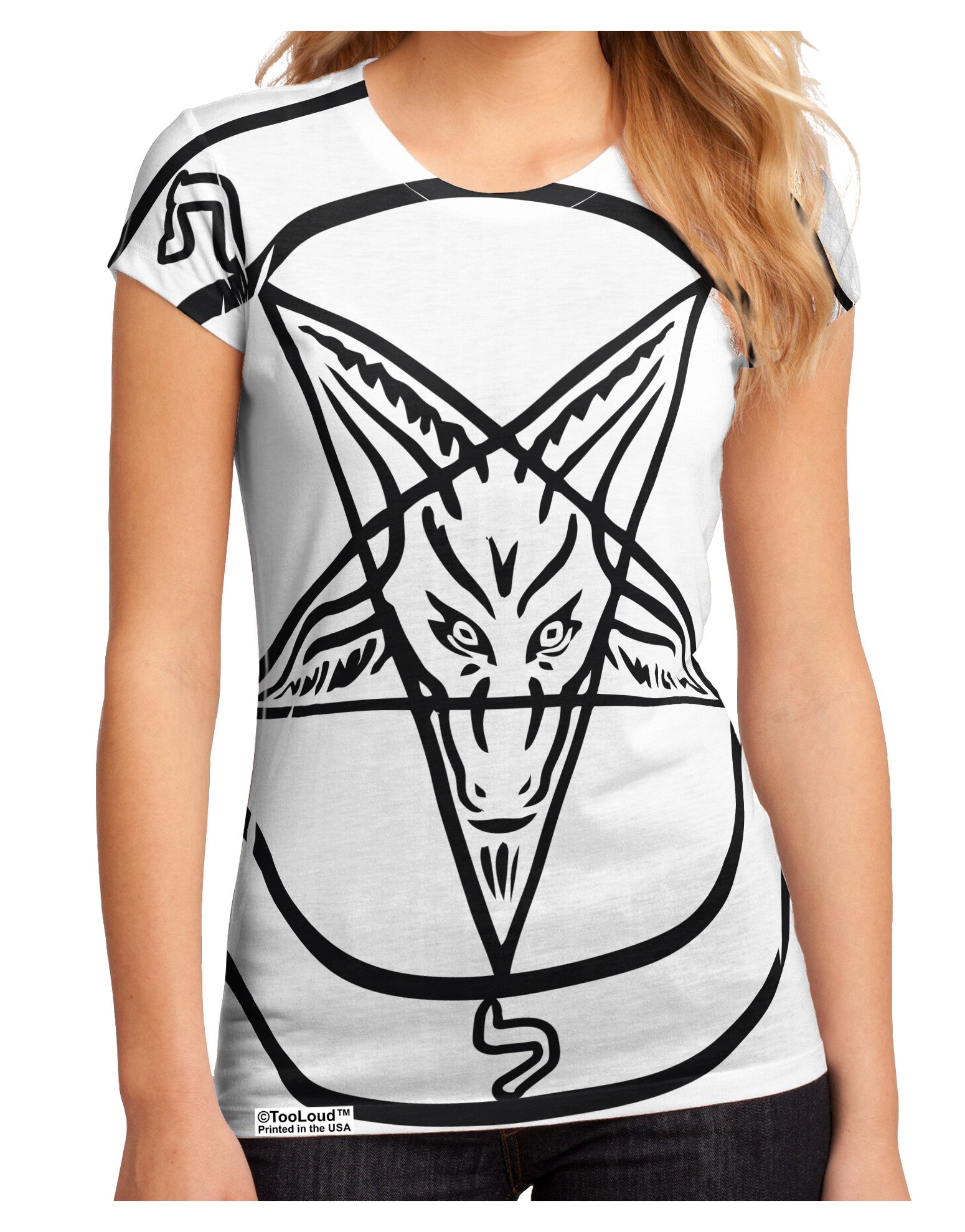 Official Sigil of Baphomet Juniors Petite Sub Tee Dual Sided All Over Print-TooLoud-White-Small-Davson Sales