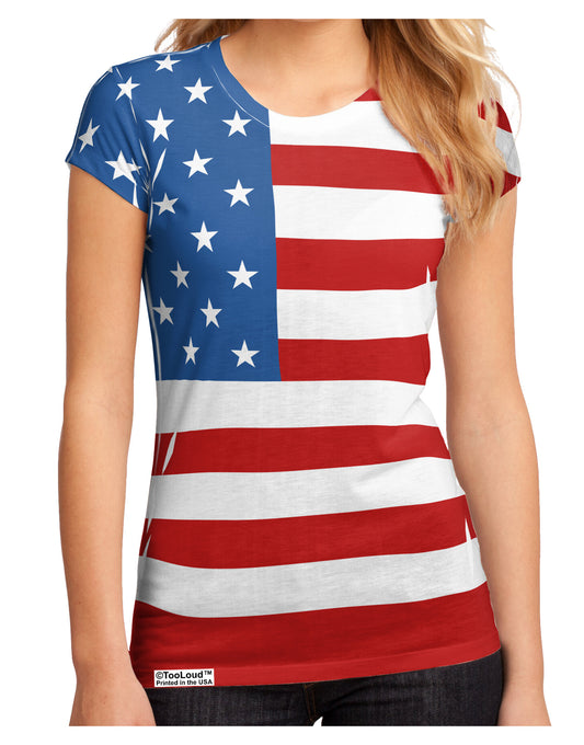 TooLoud USA Flag AOP Juniors Petite Sub Tee Dual Sided All Over Print-TooLoud-White-Small-Davson Sales