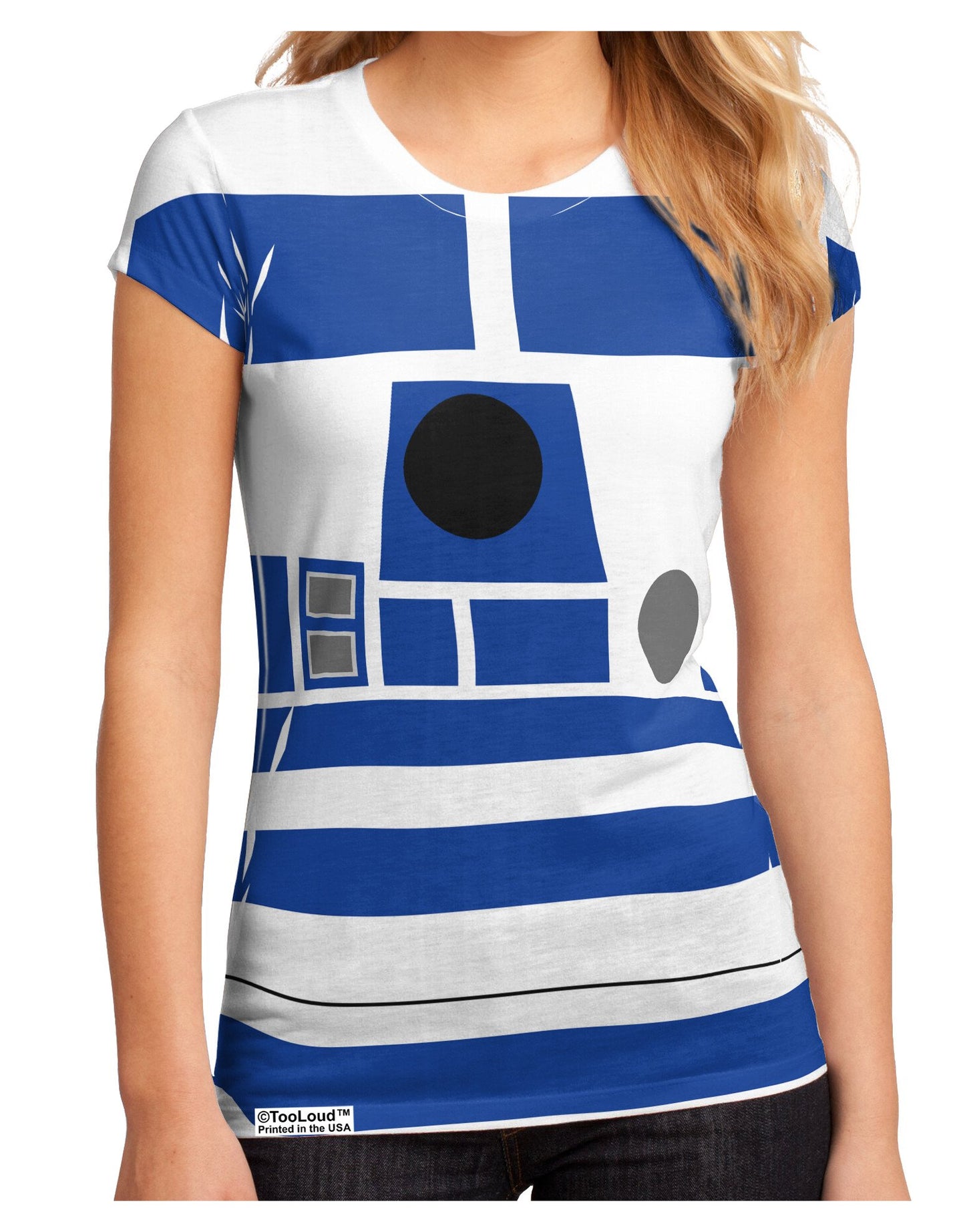 Blue and White Robot AOP Juniors Petite Sub Tee Dual Sided All Over Print-TooLoud-White-2XL-Davson Sales