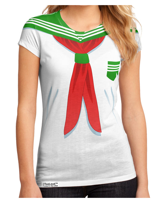 School Uniform Costume - Green Juniors Sub Tee Dual Sided All Over Print-TooLoud-White-Small-Davson Sales