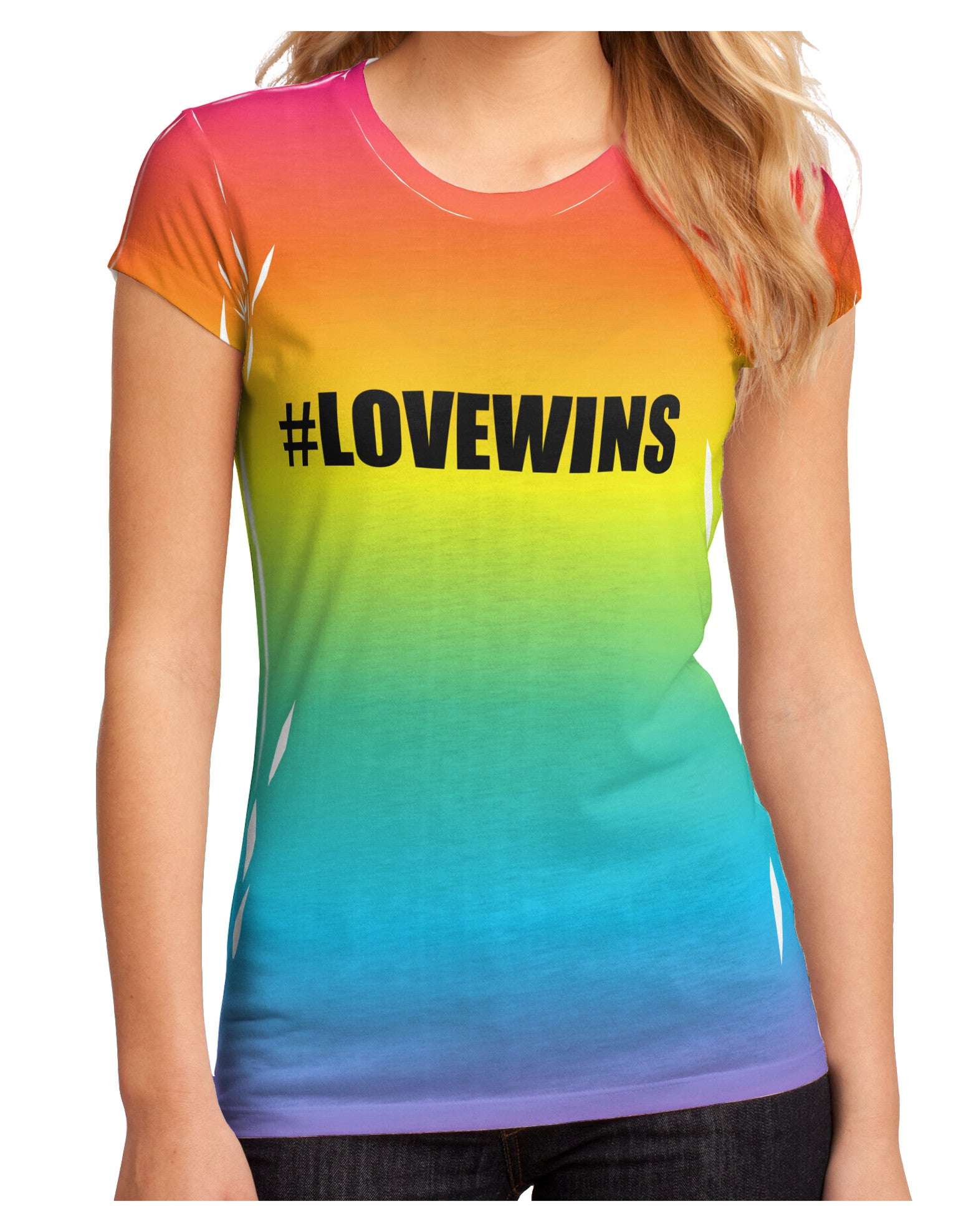 Rainbow Print - Hashtag Love Wins Juniors Sub Tee Dual Sided All Over Print-TooLoud-White-Small-Davson Sales