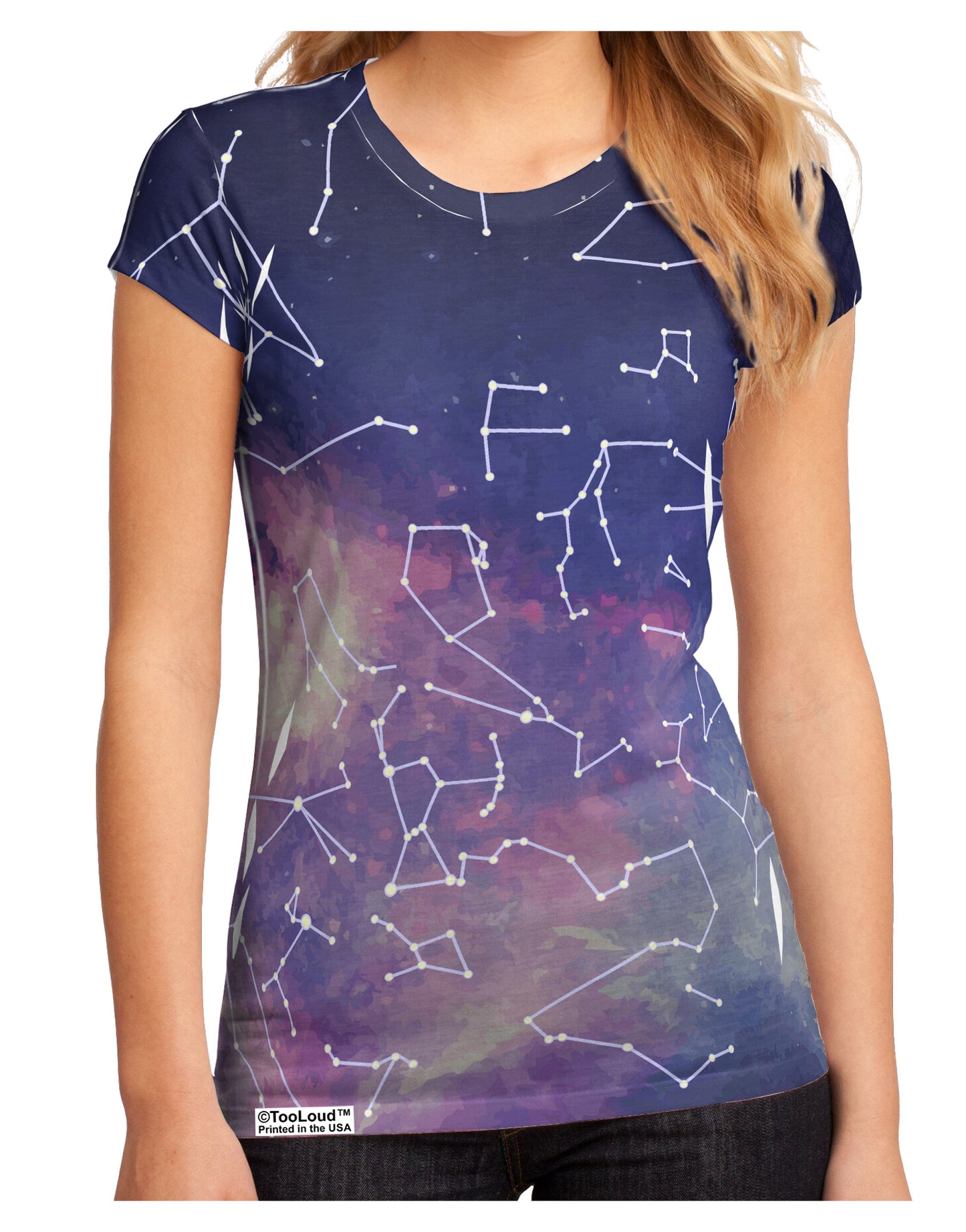 Constellations Color All Over Juniors Petite Sub Tee Dual Sided All Over Print-TooLoud-White-Small-Davson Sales