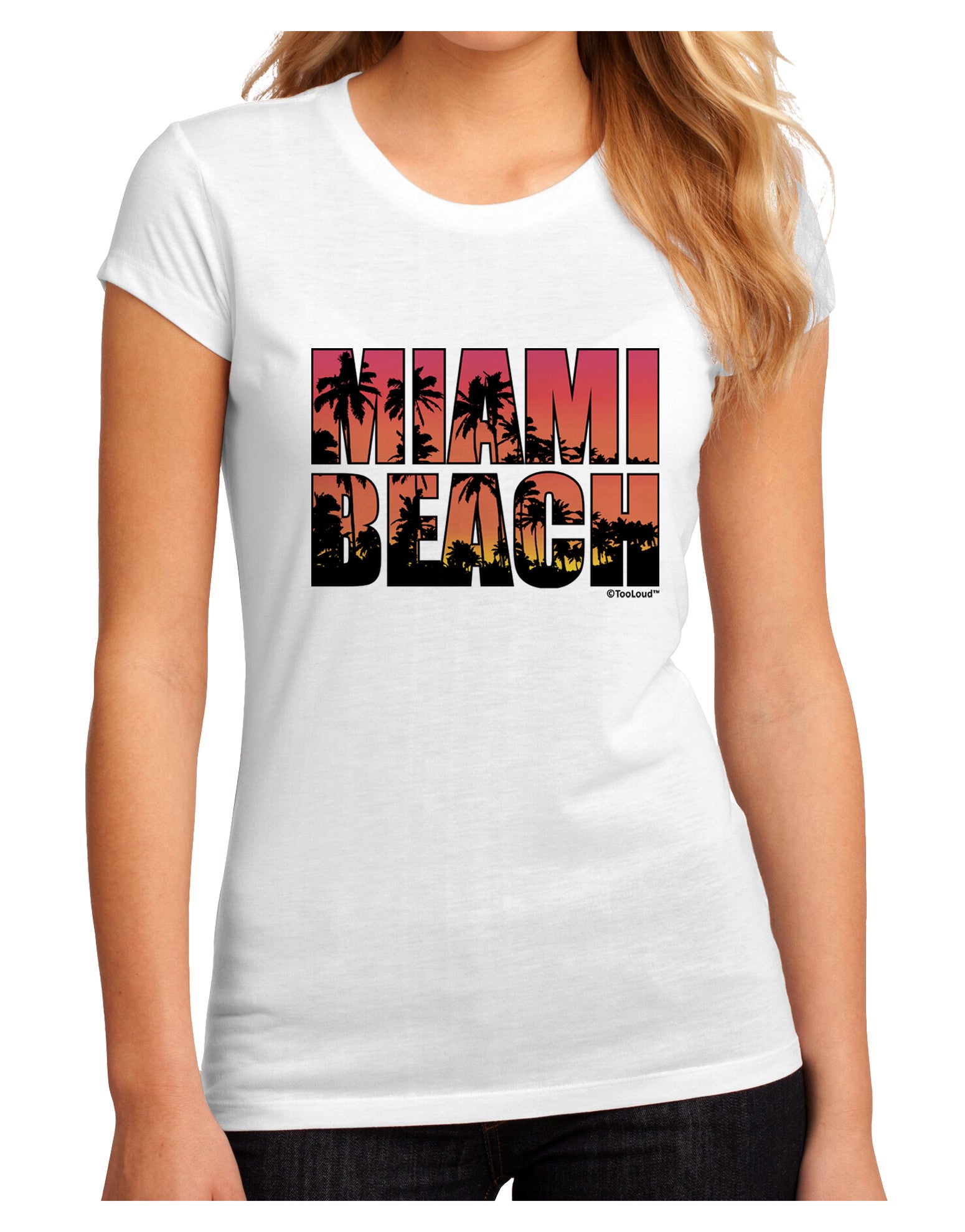 Miami Beach - Sunset Palm Trees Juniors Sublimate Tee by TooLoud-Womens T-Shirt-TooLoud-White-Small-Davson Sales