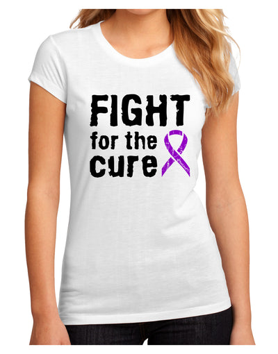 Fight for the Cure - Purple Ribbon Alzheimers Disease Juniors Sublimate Tee-TooLoud-White-Small-Davson Sales