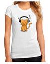 Cute Kitty With Headphones Juniors Petite Sublimate Tee-TooLoud-White-Small-Davson Sales