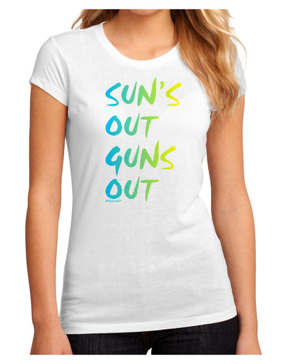 Suns Out Guns Out - Gradient Colors Juniors Sublimate Tee-TooLoud-White-Small-Davson Sales