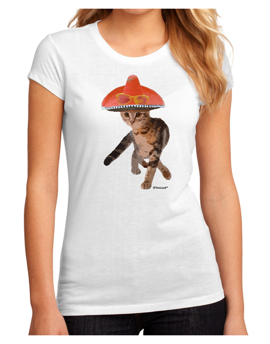 Cat with Pink Sombrero and Sunglasses Juniors Sublimate Tee by TooLoud-Womens T-Shirt-TooLoud-White-Small-Davson Sales