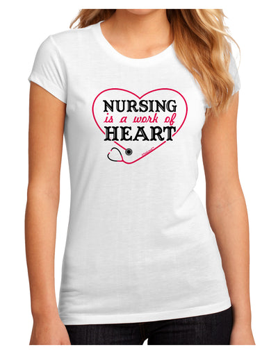 Nursing Is A Work Of Heart Juniors Petite Sublimate Tee-TooLoud-White-Small-Davson Sales