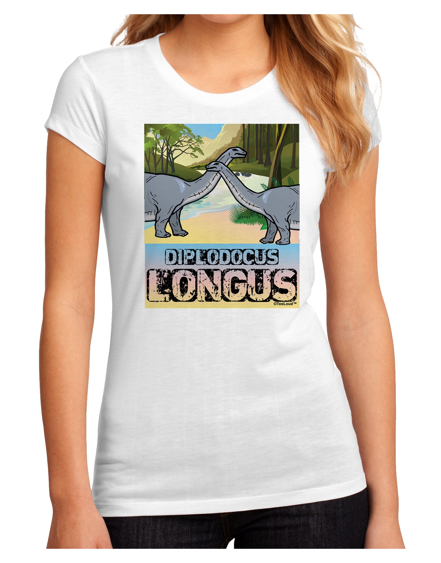 Diplodocus Longus - With Name Juniors Sublimate Tee-TooLoud-White-Small-Davson Sales