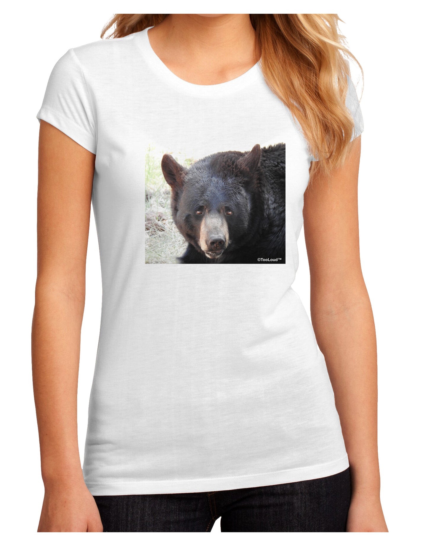 Staring Black Bear Juniors Petite Sublimate Tee-Womens T-Shirt-TooLoud-White-Small-Davson Sales