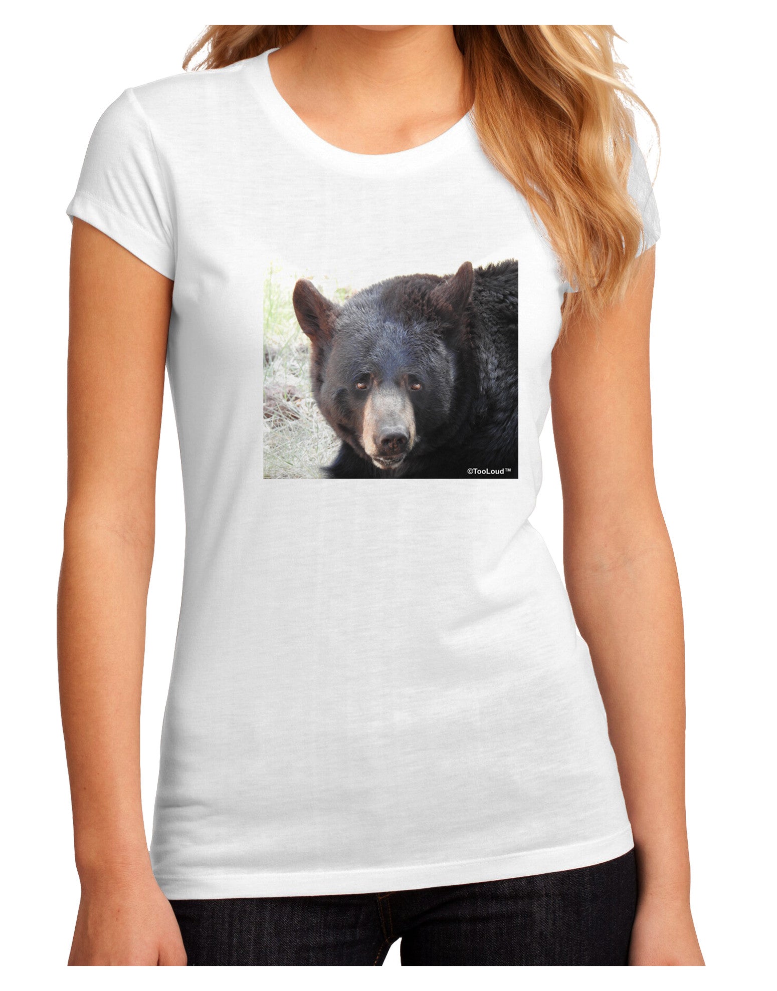 Staring Black Bear Juniors Petite Sublimate Tee-Womens T-Shirt-TooLoud-White-Small-Davson Sales