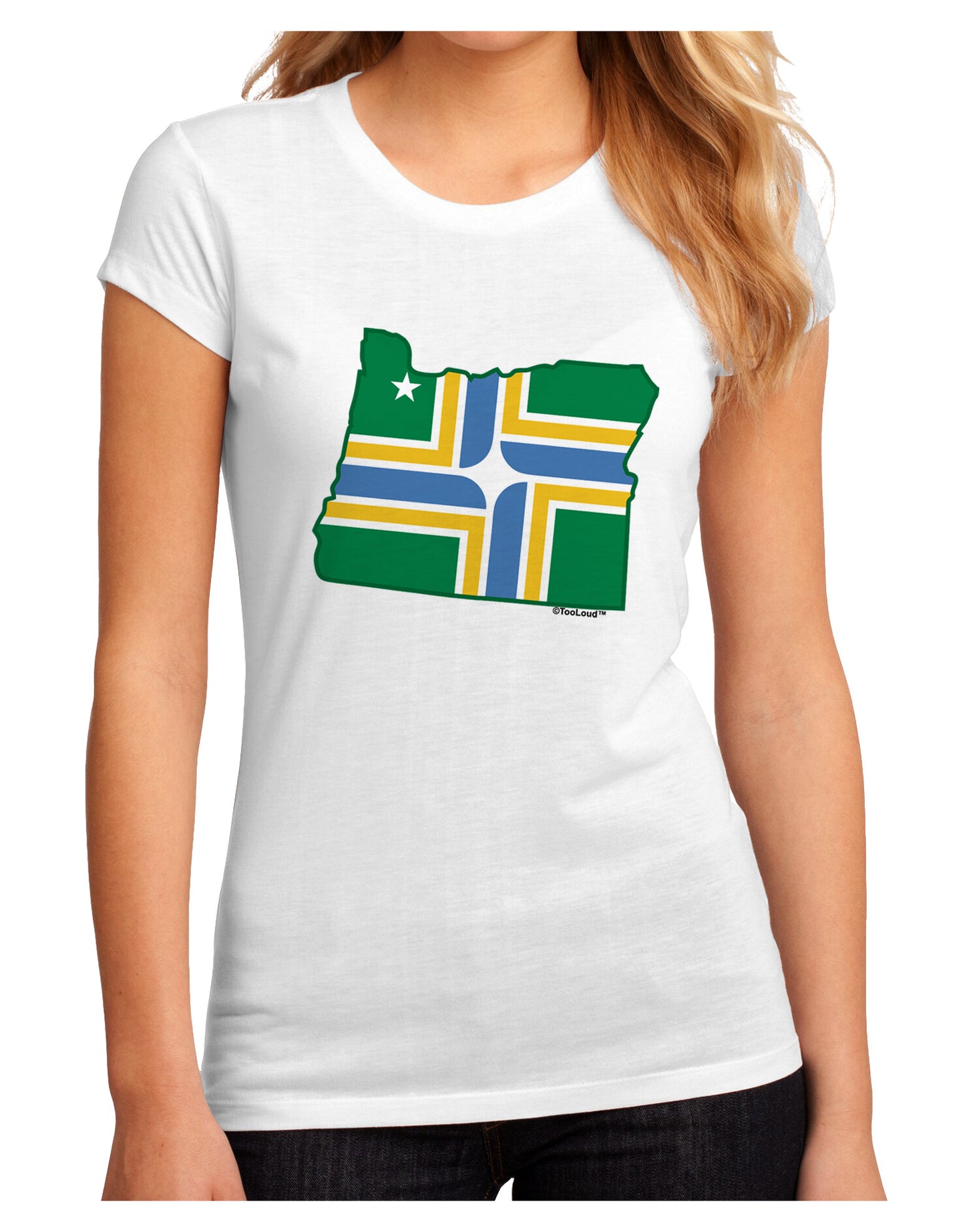 Portland Oregon Flag Juniors Petite Sublimate Tee-TooLoud-White-Small-Davson Sales