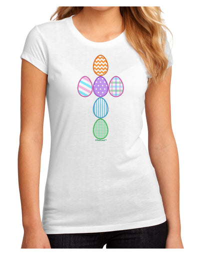 Easter Egg Cross Faux Applique Juniors Petite Sublimate Tee-TooLoud-White-Small-Davson Sales