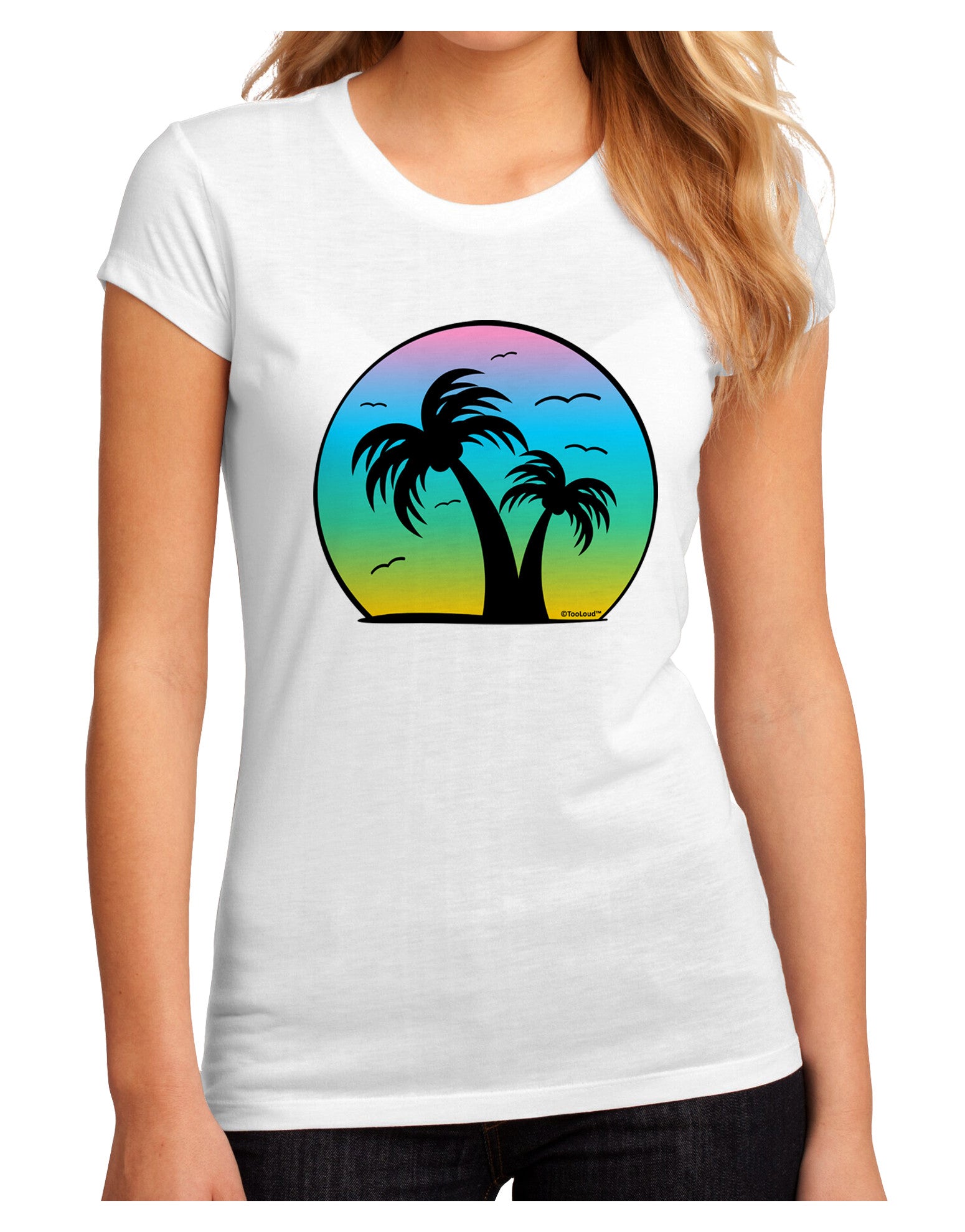 Palm Trees Silhouette - Beach Sunset Design Juniors Sublimate Tee-TooLoud-White-Small-Davson Sales