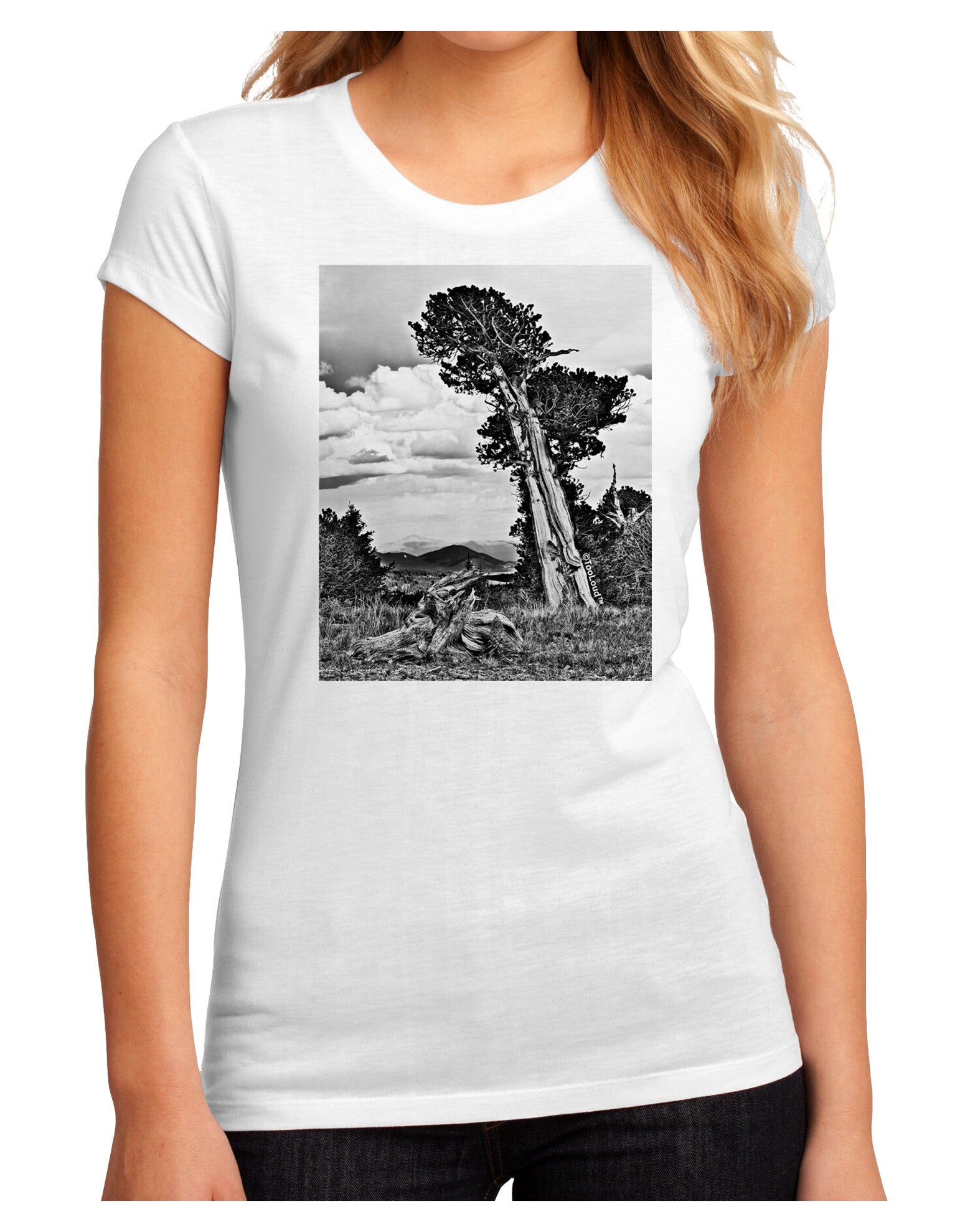 Colorado Landscape Monochrome Juniors Sublimate Tee-TooLoud-White-Small-Davson Sales