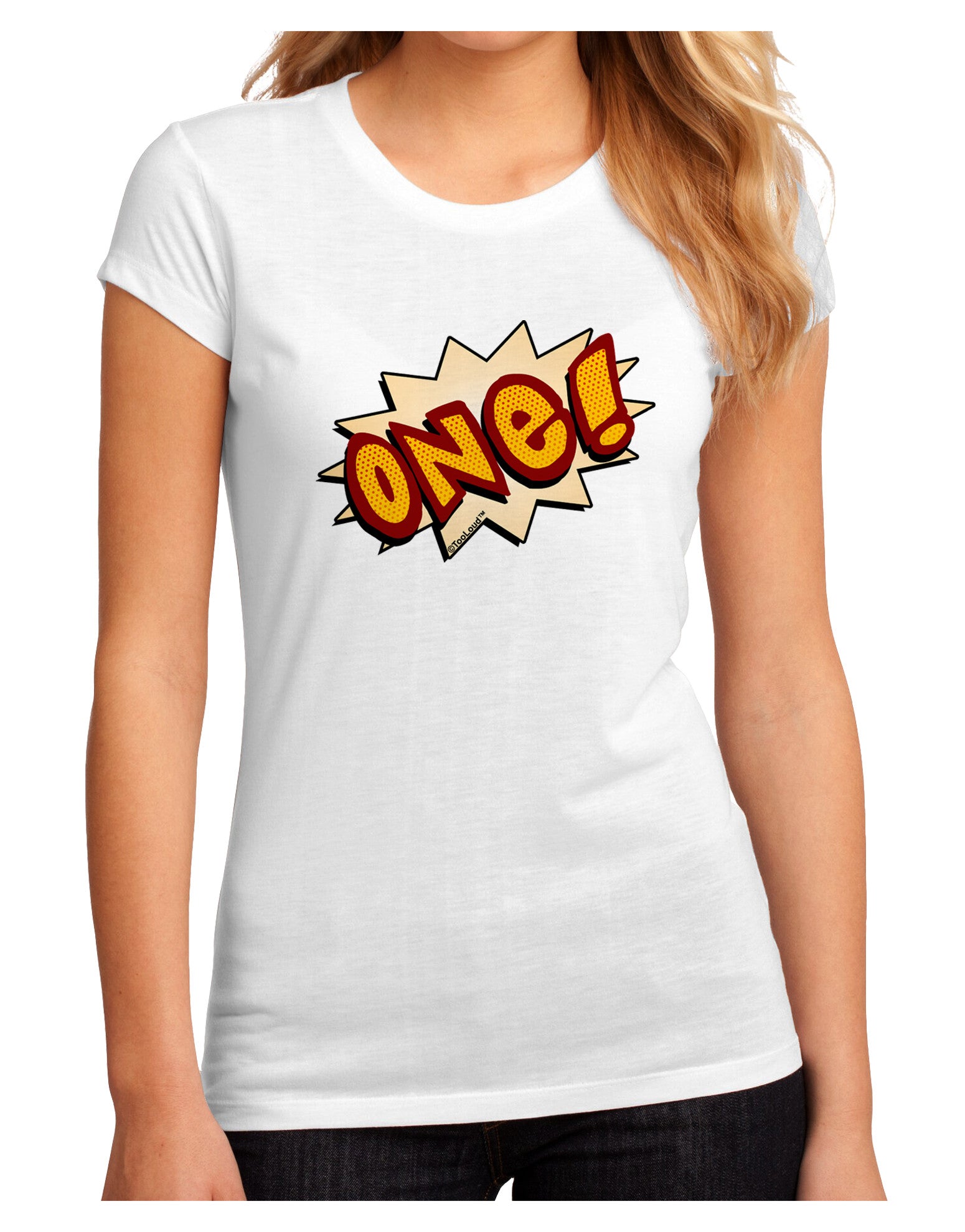 Onomatopoeia One Birthday Juniors Petite Sublimate Tee-TooLoud-White-Small-Davson Sales