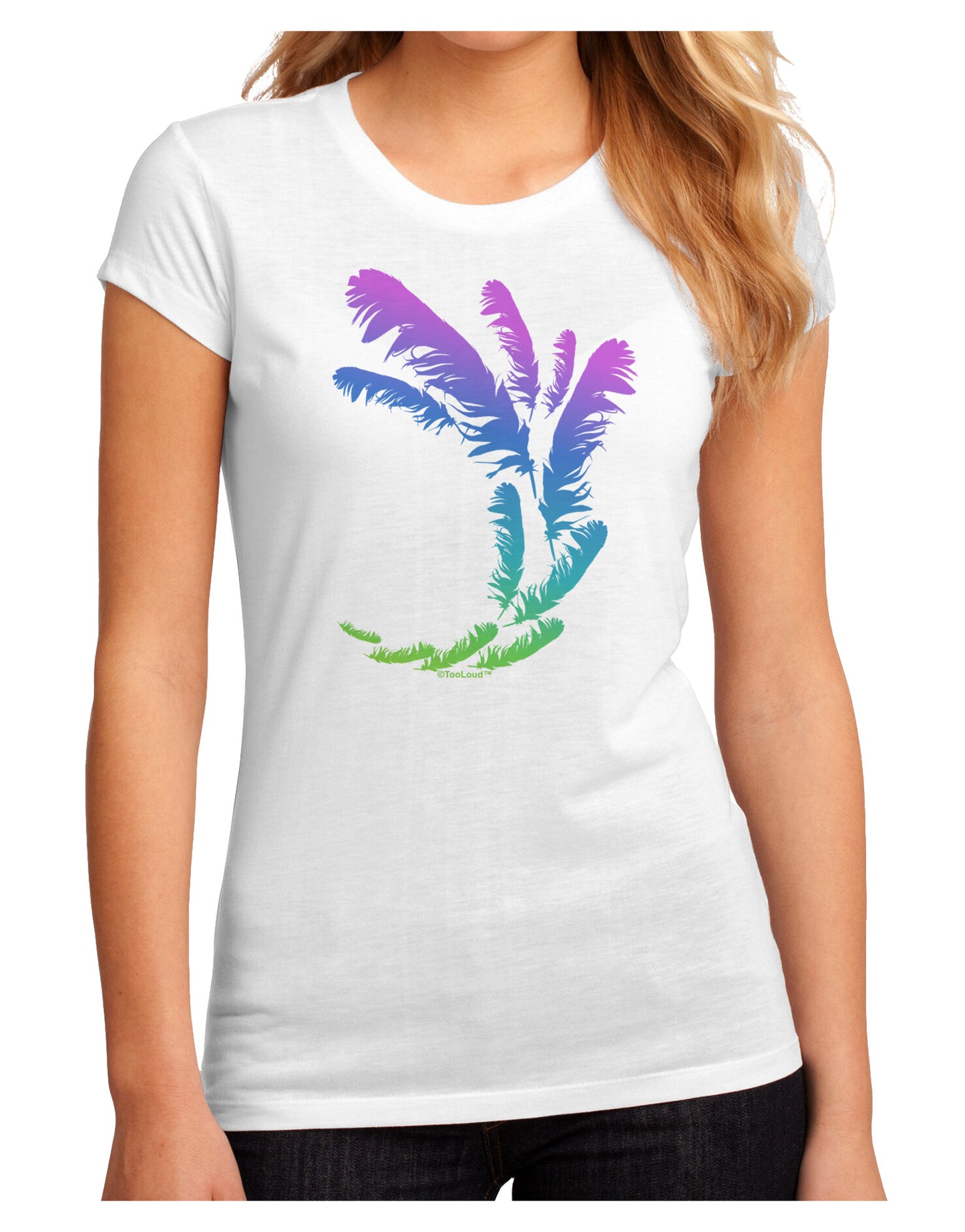 Tropical Feathers Juniors Petite Sublimate Tee-TooLoud-White-Small-Davson Sales