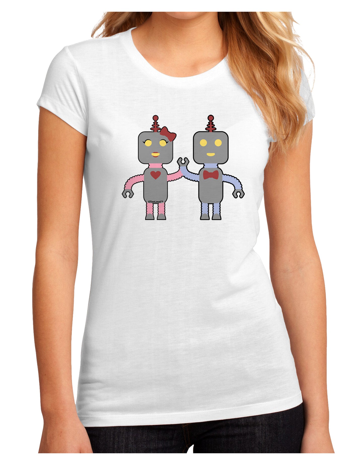 Cute Robot Love Juniors Petite Sublimate Tee-TooLoud-White-Small-Davson Sales