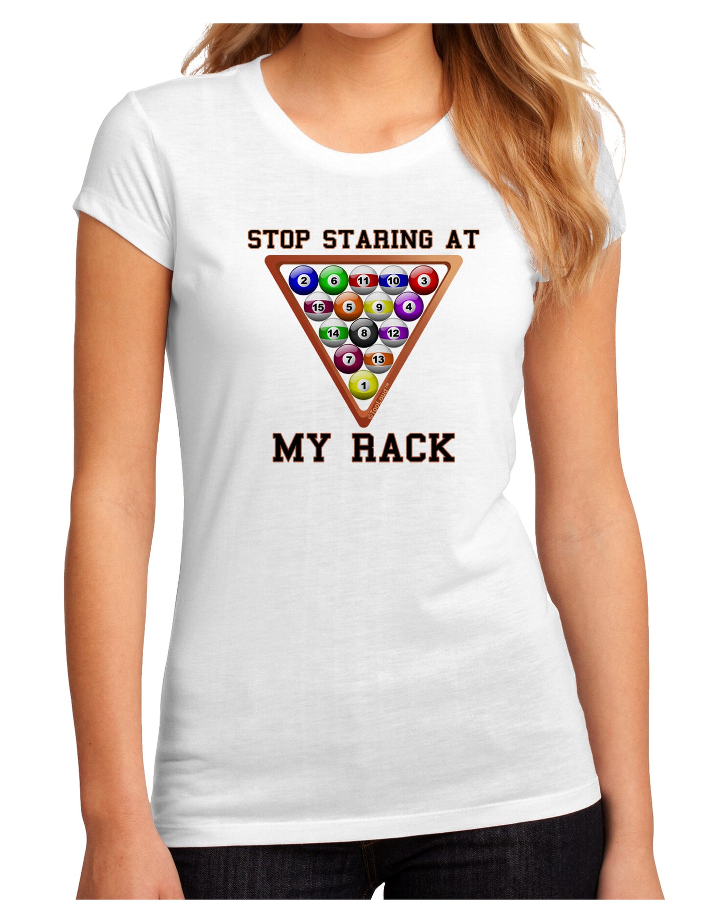 Stop Staring At My Rack - Pool Juniors Petite Sublimate Tee-Womens T-Shirt-TooLoud-White-Small-Davson Sales