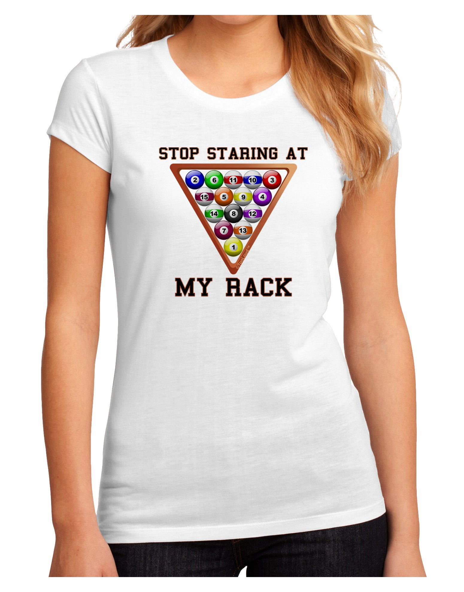 Stop Staring At My Rack - Pool Juniors Petite Sublimate Tee-Womens T-Shirt-TooLoud-White-Small-Davson Sales