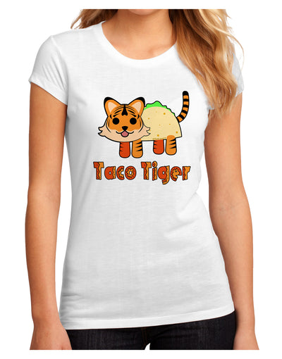 Cute Taco Tiger Text Juniors Petite Sublimate Tee-TooLoud-White-Small-Davson Sales