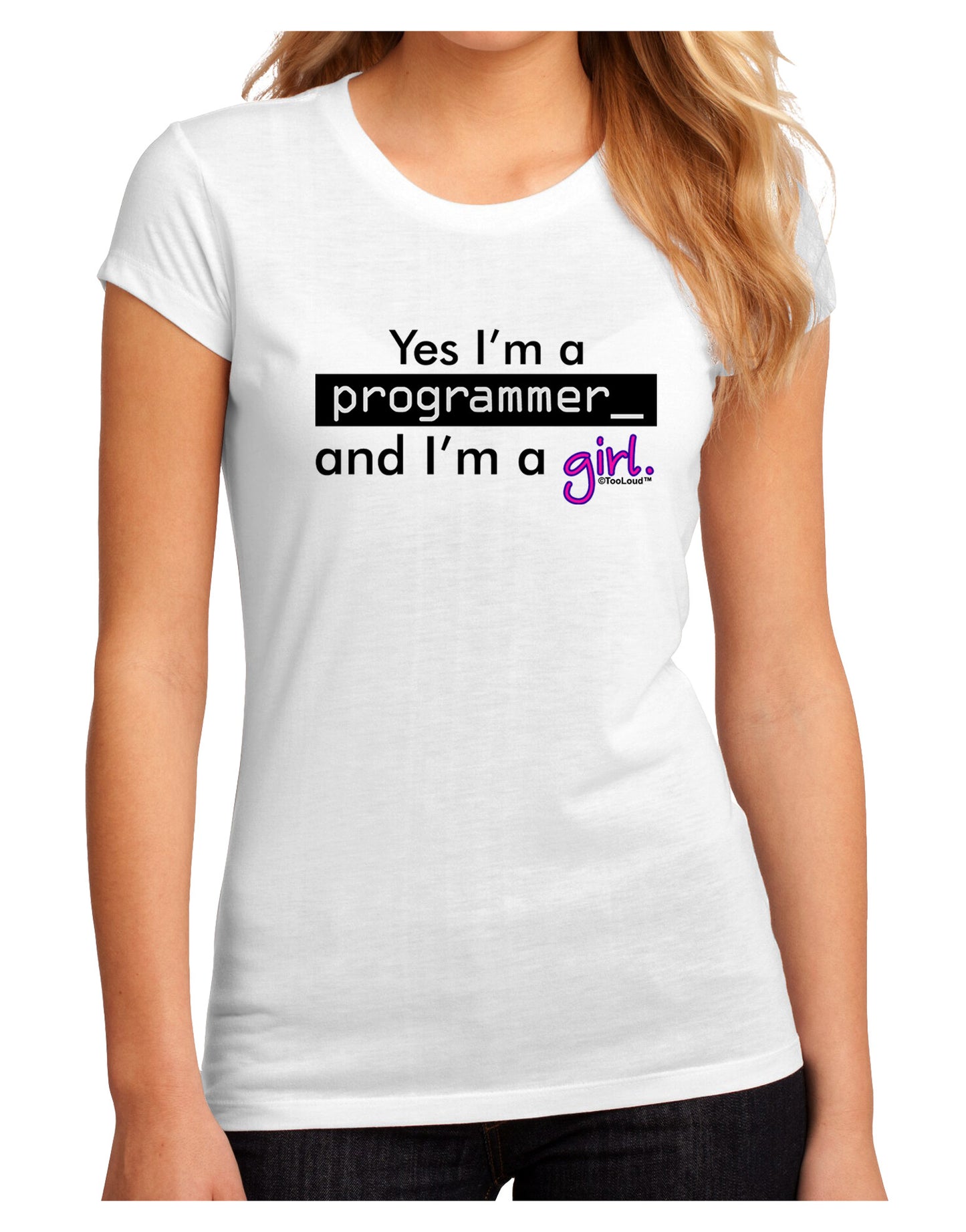 TooLoud Yes I am a Programmer Girl Juniors Petite Sublimate Tee-TooLoud-White-Small-Davson Sales