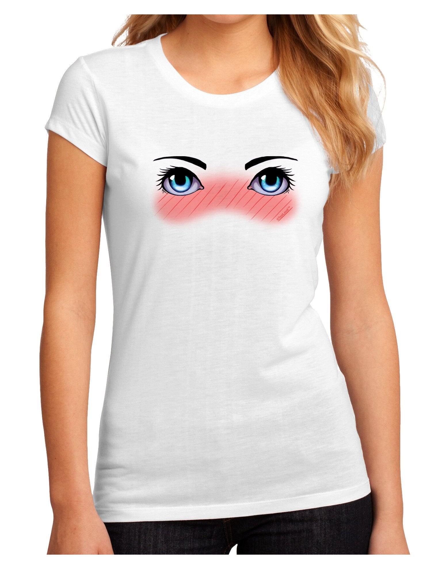 Blushing Anime Eyes Juniors Petite Sublimate Tee-TooLoud-White-2XL-Davson Sales