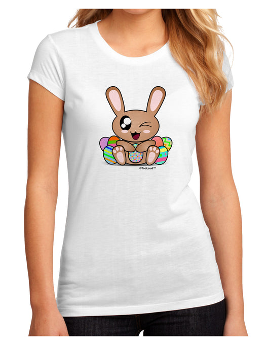 Cute Bunny with Eggs Juniors Petite Sublimate Tee-TooLoud-White-Small-Davson Sales