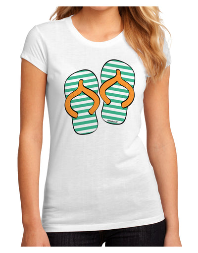 Striped Flip Flops - Teal and Orange Juniors Sublimate Tee-TooLoud-White-Small-Davson Sales