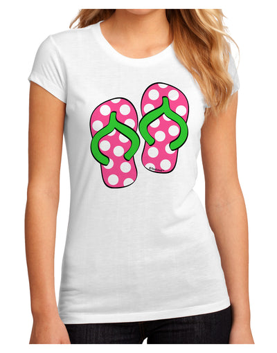 Cute Polka Dot Flip Flops - Pink and Green Juniors Sublimate Tee-TooLoud-White-Small-Davson Sales