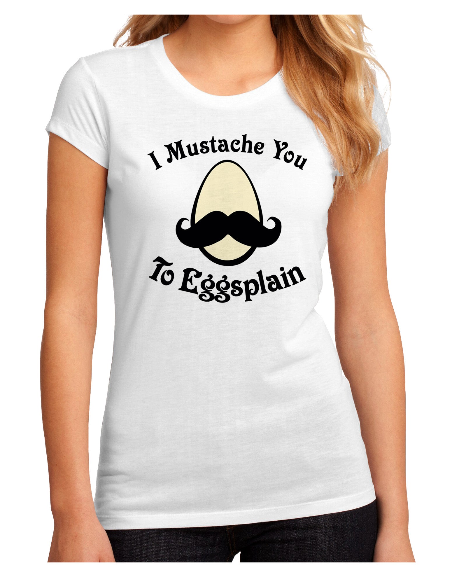 I Mustache You To Eggsplain Juniors Sublimate Tee-Womens T-Shirt-TooLoud-White-Small-Davson Sales