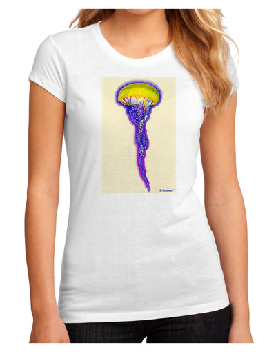 Jellyfish Outlined in Purple Watercolor Juniors Sublimate Tee-TooLoud-White-Small-Davson Sales