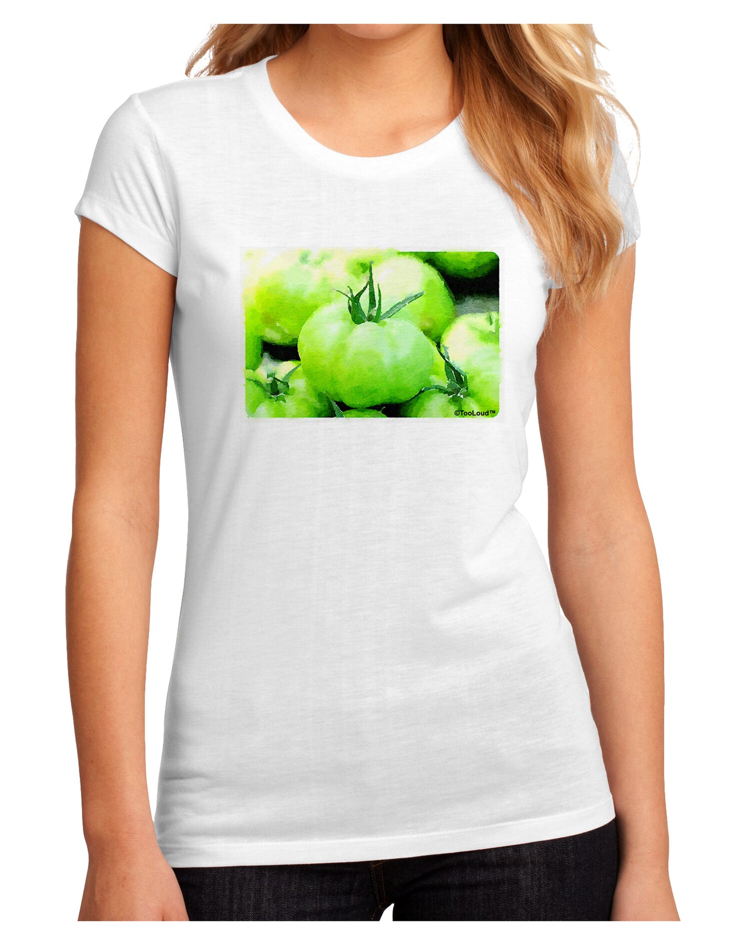 Watercolor Green Tomatoes Juniors Sublimate Tee-TooLoud-White-Small-Davson Sales