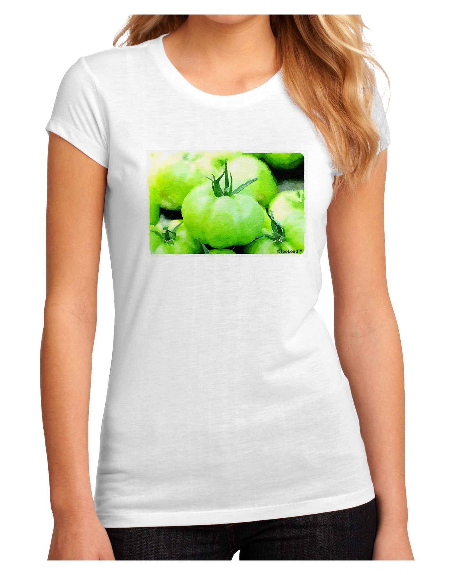 Watercolor Green Tomatoes Juniors Sublimate Tee-TooLoud-White-Small-Davson Sales