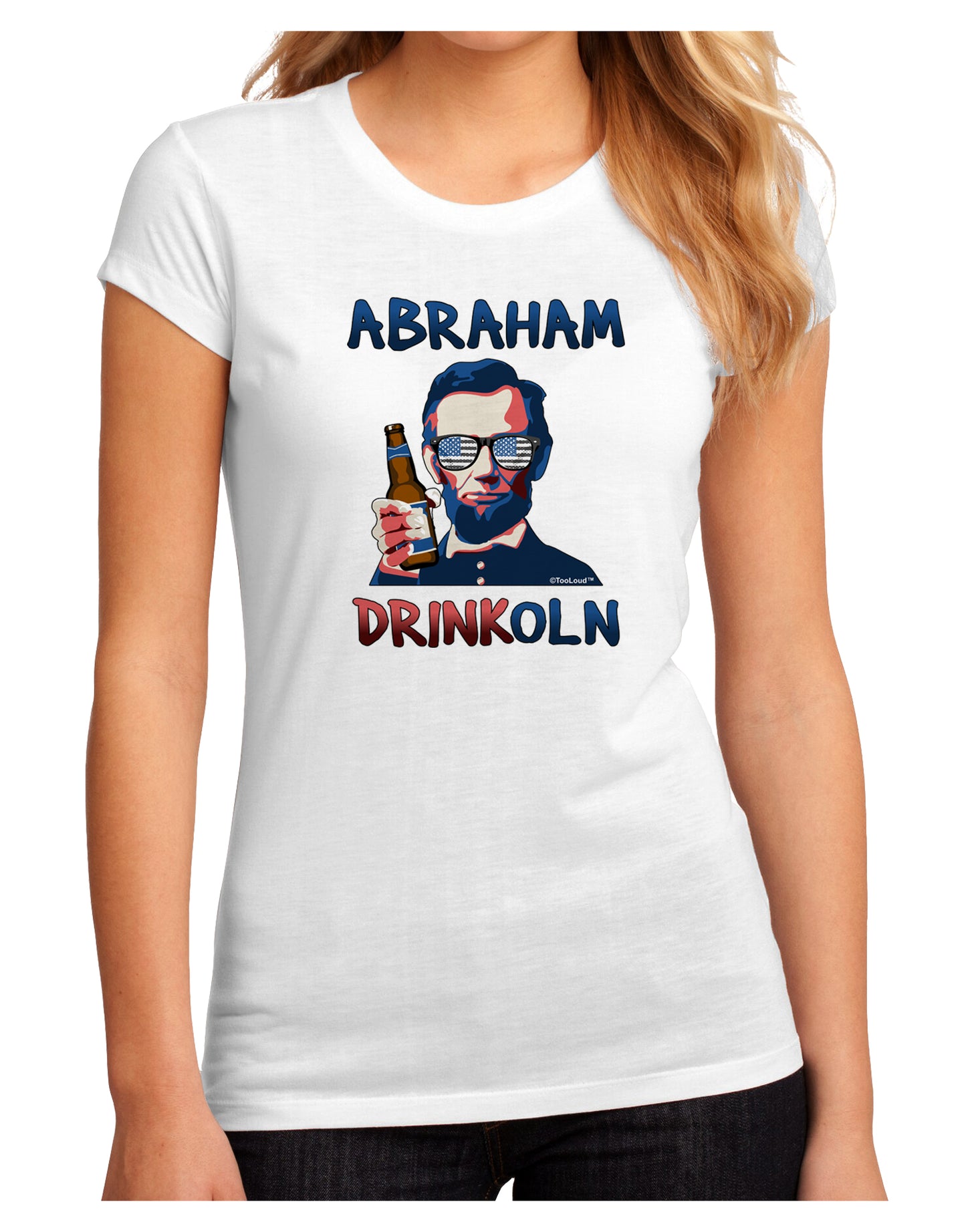Abraham Drinkoln with Text Juniors Petite Sublimate Tee-TooLoud-White-Small-Davson Sales